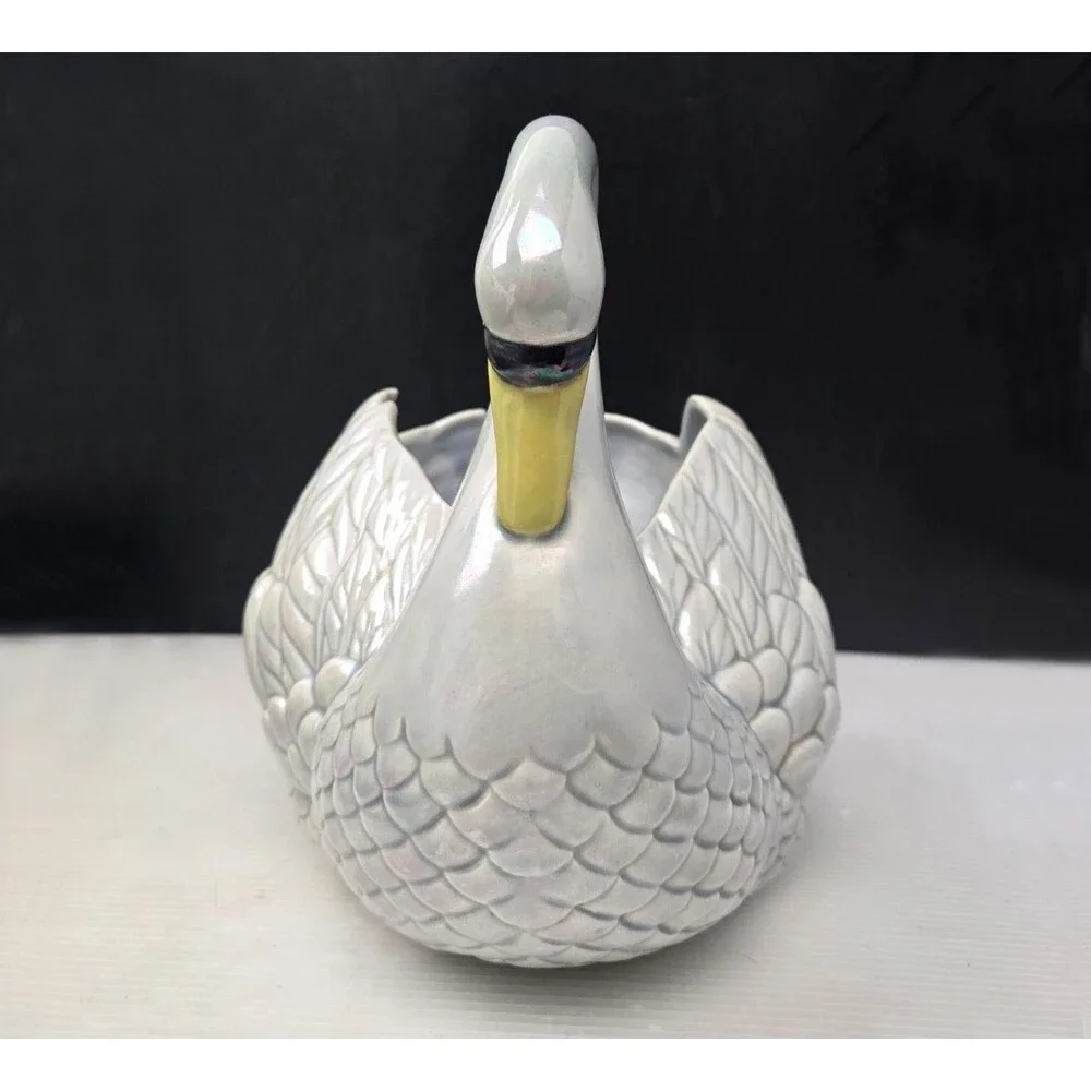 Vintage Holland Mold Swan Planter Pearlized Iridescent Luster Ceramic 11” 1974